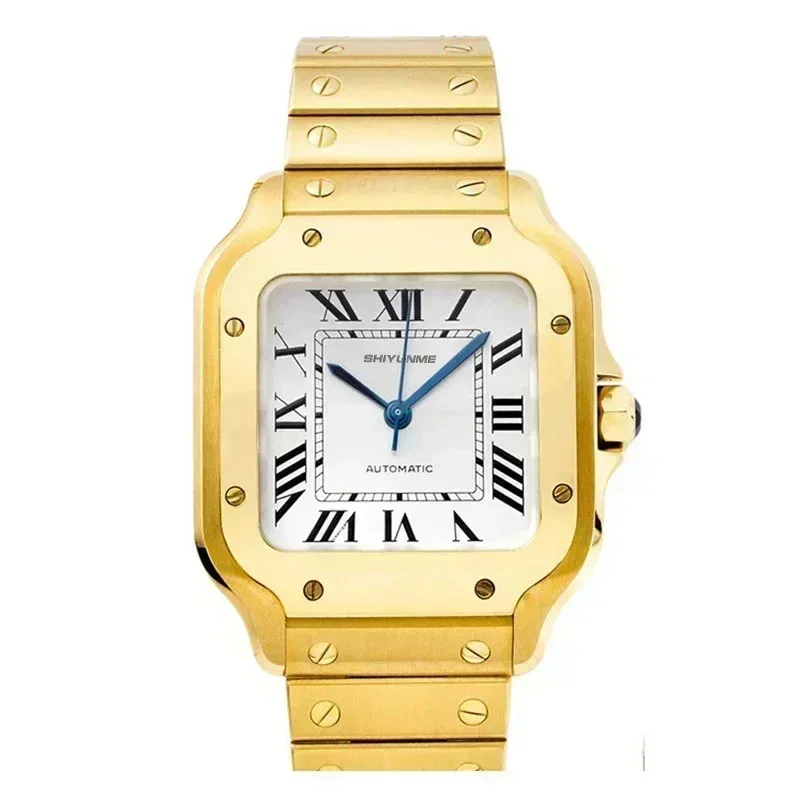 

Мужские автоматические механические часы для спорта на открытом воздухе с квадратным римским циферблатом, черная кожа, дизайн Pagani, нержавеющая сталь