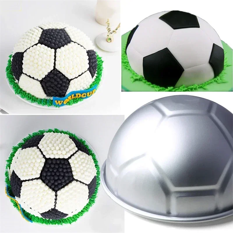 Football Cake Pan Aluminum 15/20CM 3D Lagre Half Soccer Ball Football Shaped Cake Mold Pastry Baking Cake Decorating Pan Mold