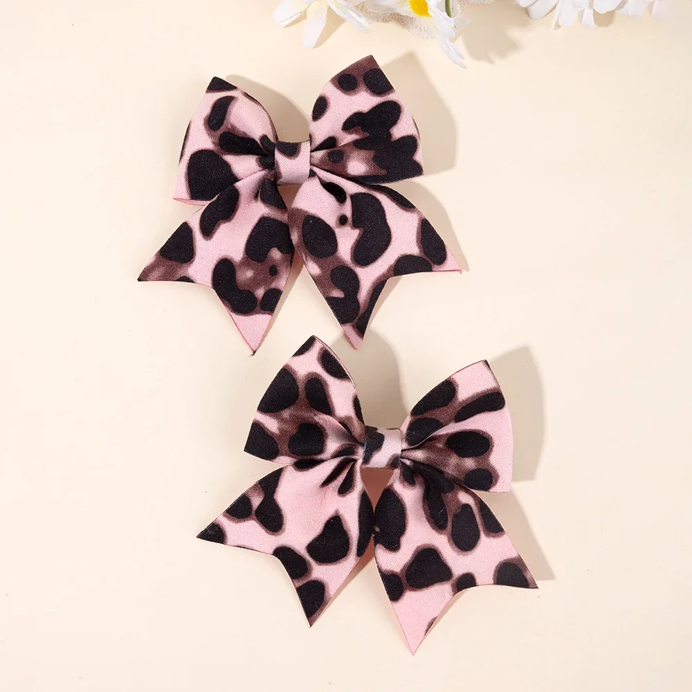 ncmama 2PCS Fashion Leopard Big Bow Hairpins Sweet Print Bows Hair Clips for Women Female Barrettes Headwear Hair Accessories