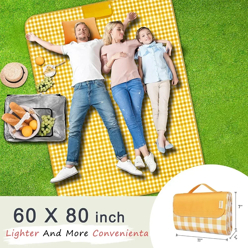 

Outdoor Picnic Blankets Waterproof Foldable, Large Beach Blanket , Gingham Washable Portable 60"×80" Lighter and more convenient