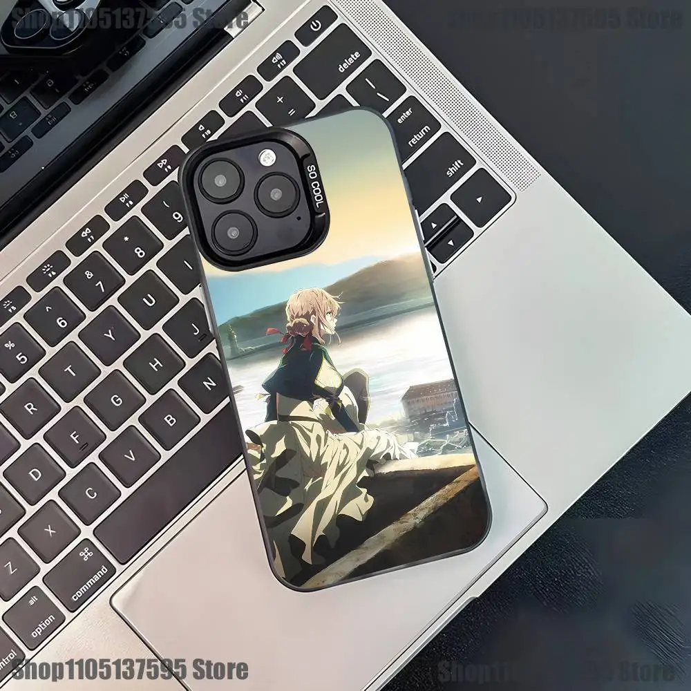 حافظة هاتف V-Violet Evergarden Novel لهاتف iPhone 17,16,15,14,13,12,11,Pro,XS,Max,Plus,Mini,SE4,E غطاء أسود غير لامع مقاوم للصدمات