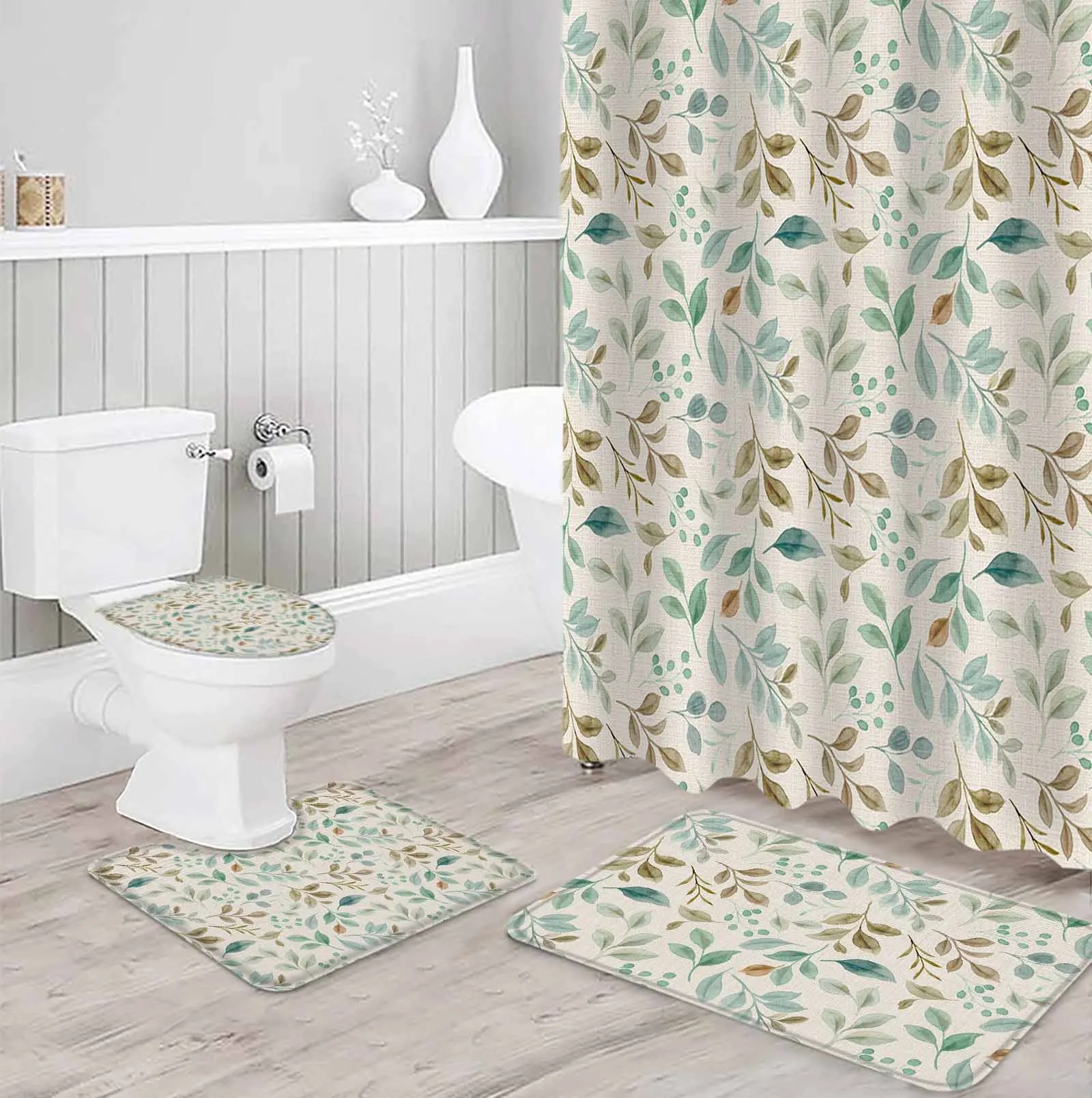 The Countryside Polyester printed shower curtain bathroom set,luxurious curtainsabstract 4-piece setcoral fleece floor mat