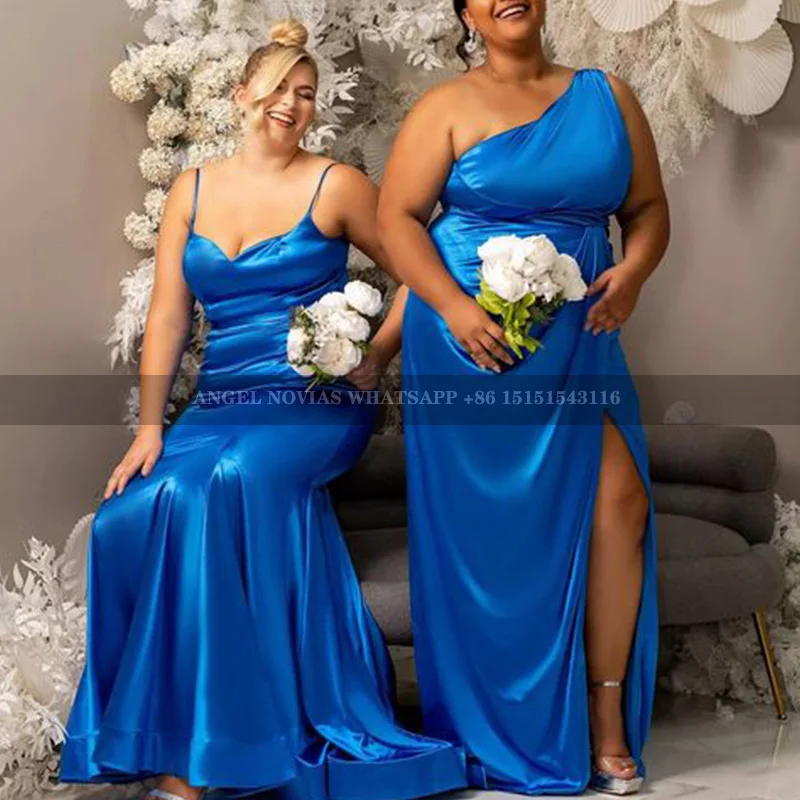 

Plus Size Long Mermaid Blue African Bridesmaid Dresses 2025 Evening Prom Party Gowns vestido de festa de casamento