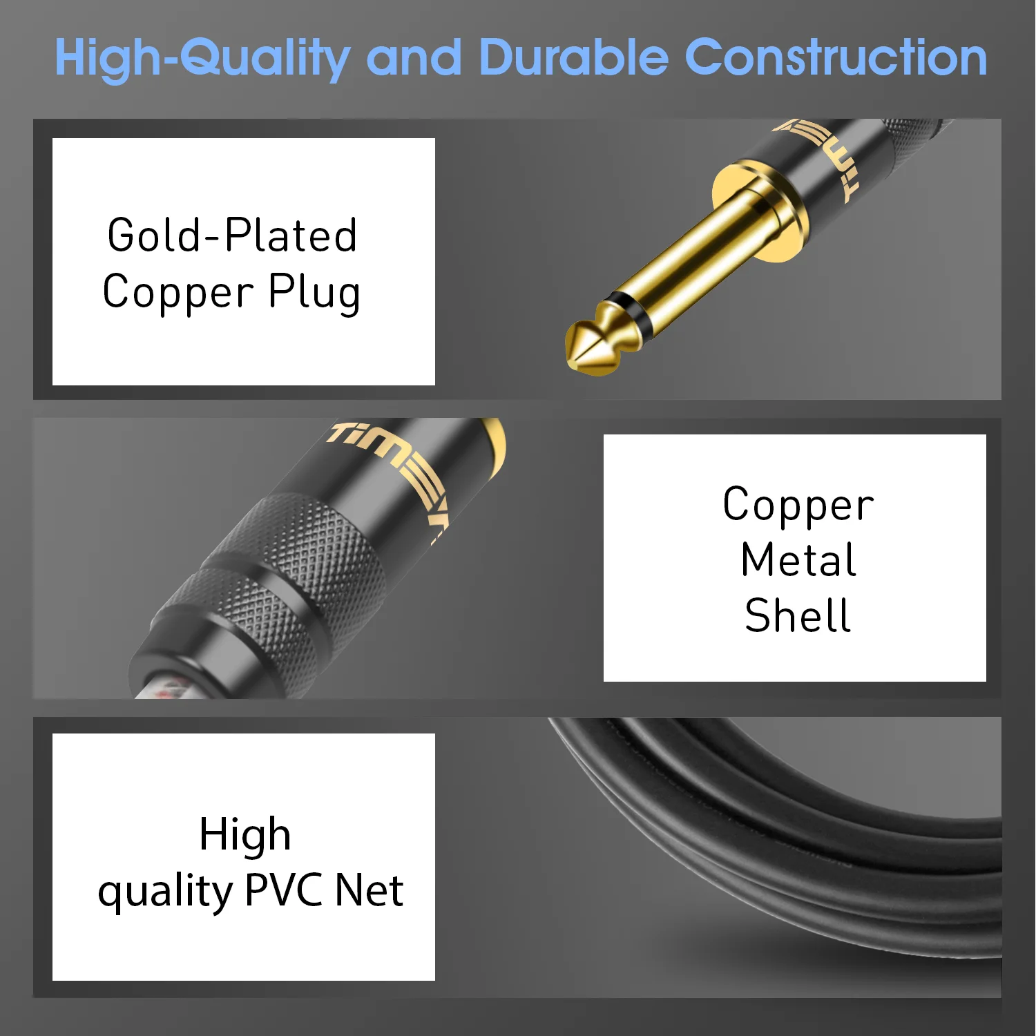 1/4 Inch Straight Instrument Cable 6.35mm To 6.35mm Stereo Audio Professional Guitar Cable for Guitar Bass Amplifier Keyboard