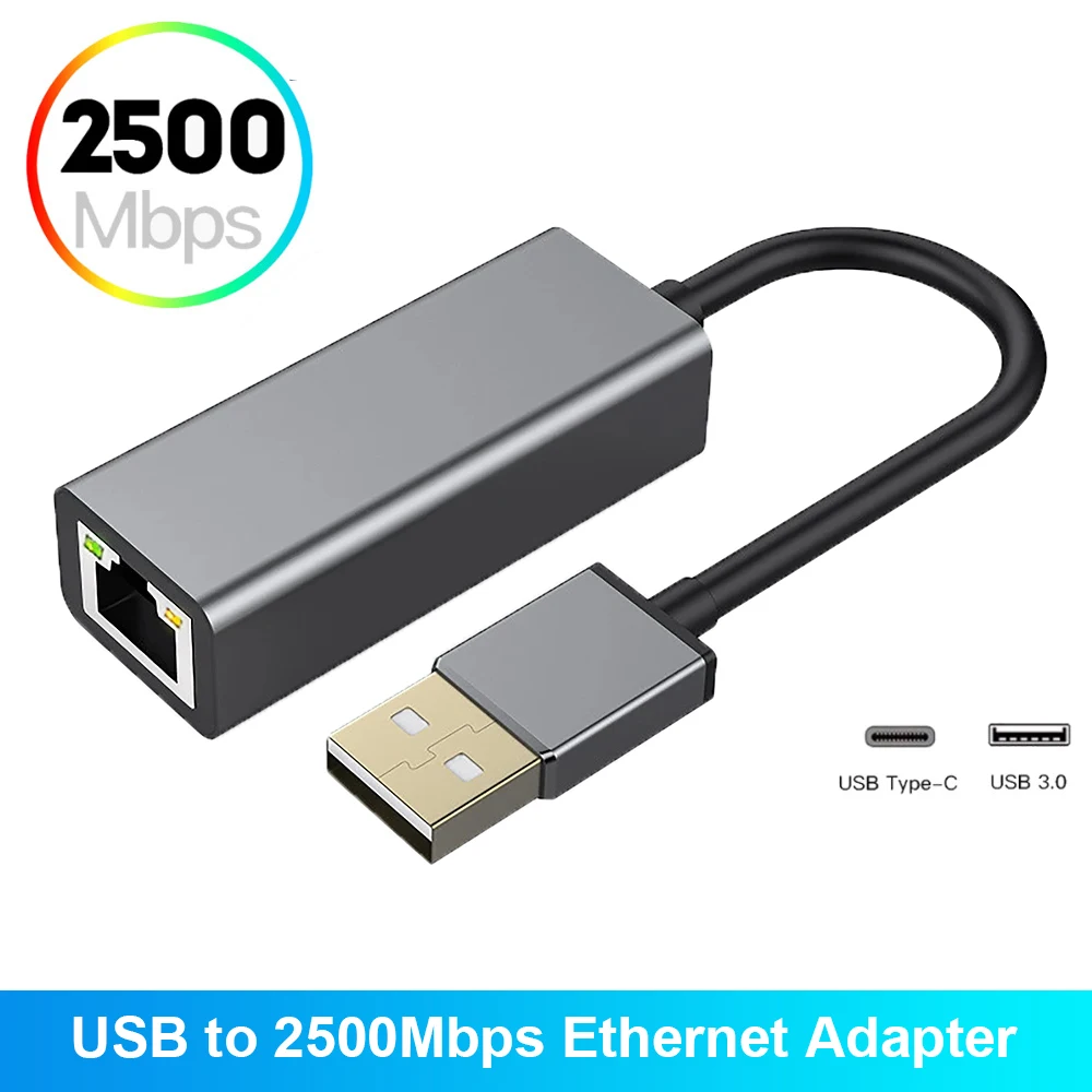 Tarjeta de red USB 2,5 de 3,0 Gbps, adaptador Ethernet tipo C a RJ45 de 2500Mbps, Cable LAN, controlador gratis para MacBook Windows