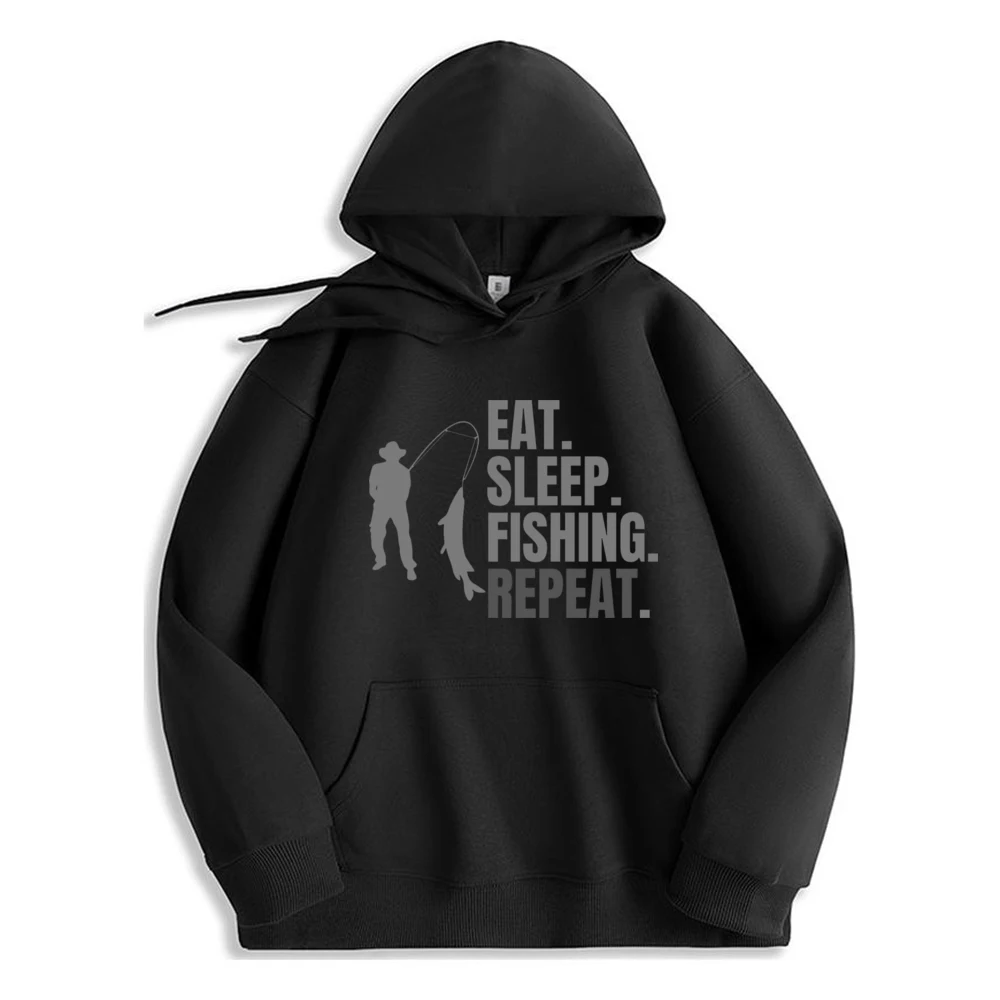 

Eat Sleep Fish Repeat Hoodie Oversized Hoody Comfortable Long Sleeve Mens Clothing Printed Sweatshirt