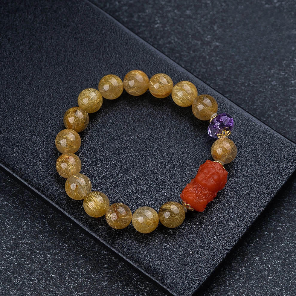 UMQ Natural Crystal Gold Rutilated Quartz Bracelet South Red Mother Carving Amethyst Design Lucky Bracelet