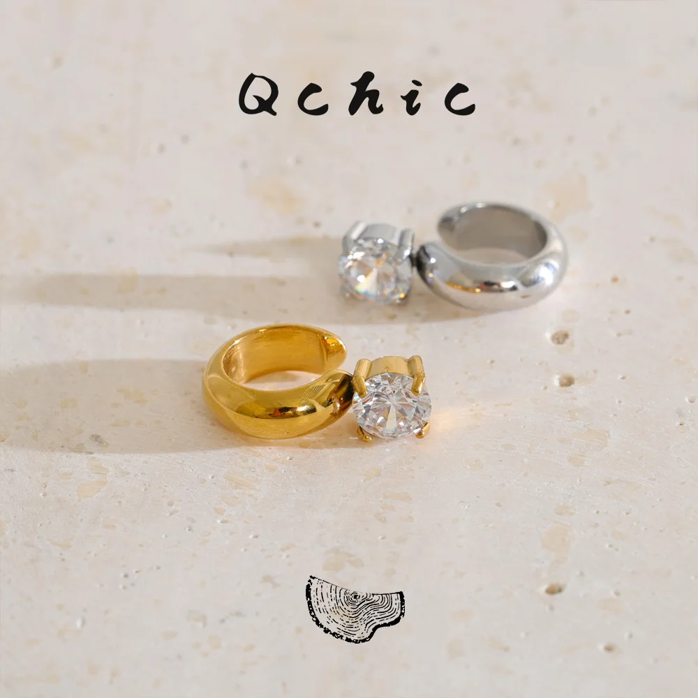 Qchic 1PC Stainless Steel Zirconia Ear Bone Earrings Glossy Metal Popular No Puncture Women Ear Clip Jewelry 2026
