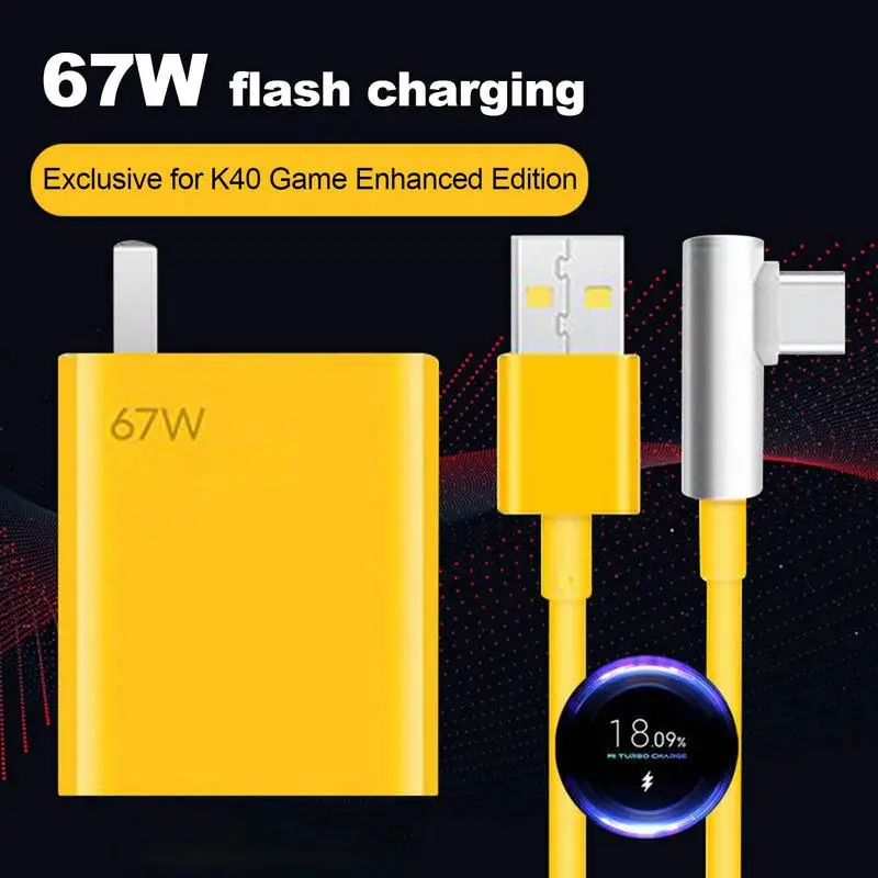 

67W For Xiaomi Fast Charger EU Plug Turbo Charge Power Wall Adapter 6A Elbow Type C Cable For Redmi K40 Note11Pro