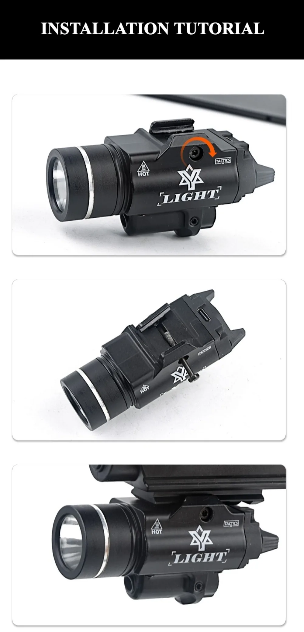 TR-1 Taktische Taschenlampe aus Metall mit Rot/Grün-Punkten, LED-Stroboskop, Waffenlicht für Outdoor-Jagd, passend für Picatinny-Führungsschiene 20mm, Bodenmontage – Detail 2