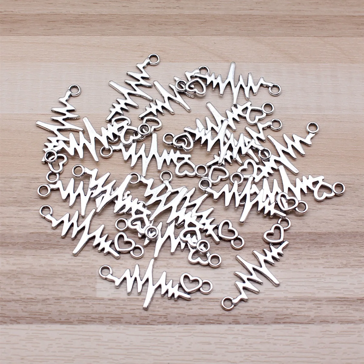 IFOCUS 20pcs/Lot Heart Ecg Connector Charms For DIY Jewelry Making Zinc Alloy 31x14mm/1.22x0.55inch