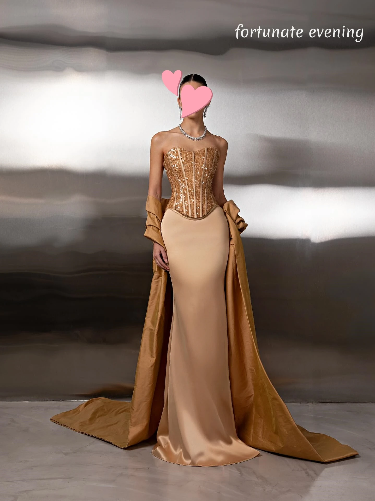 Fortuinlijke avond elegante vintage zoete gouden champagne pailletten glanzende op maat gemaakte formele gelegenheid galajurk avondjurken