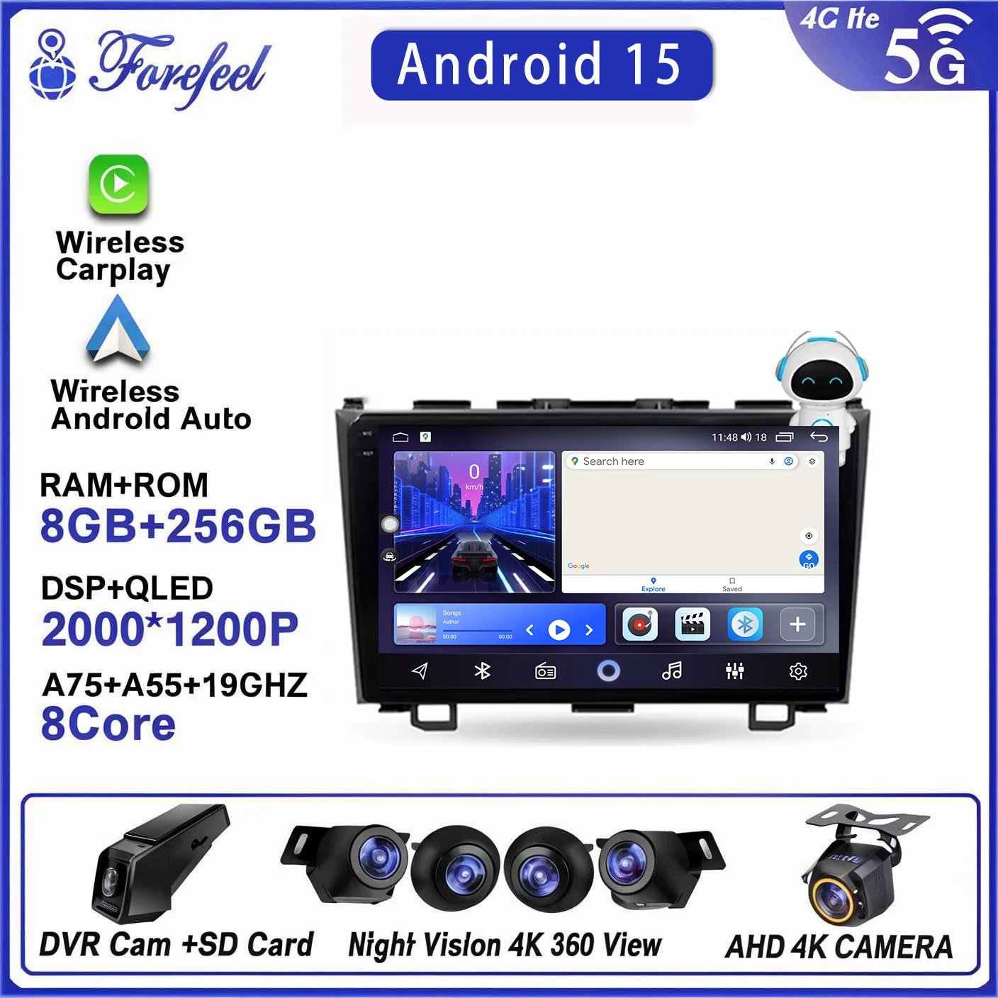 

Android 16 For Honda CRV CR-V 3 RE 2006 - 2012 Car Player GPS Dash Cam Head Unit Multimedia 2K DVD TV Navigation Stereo
