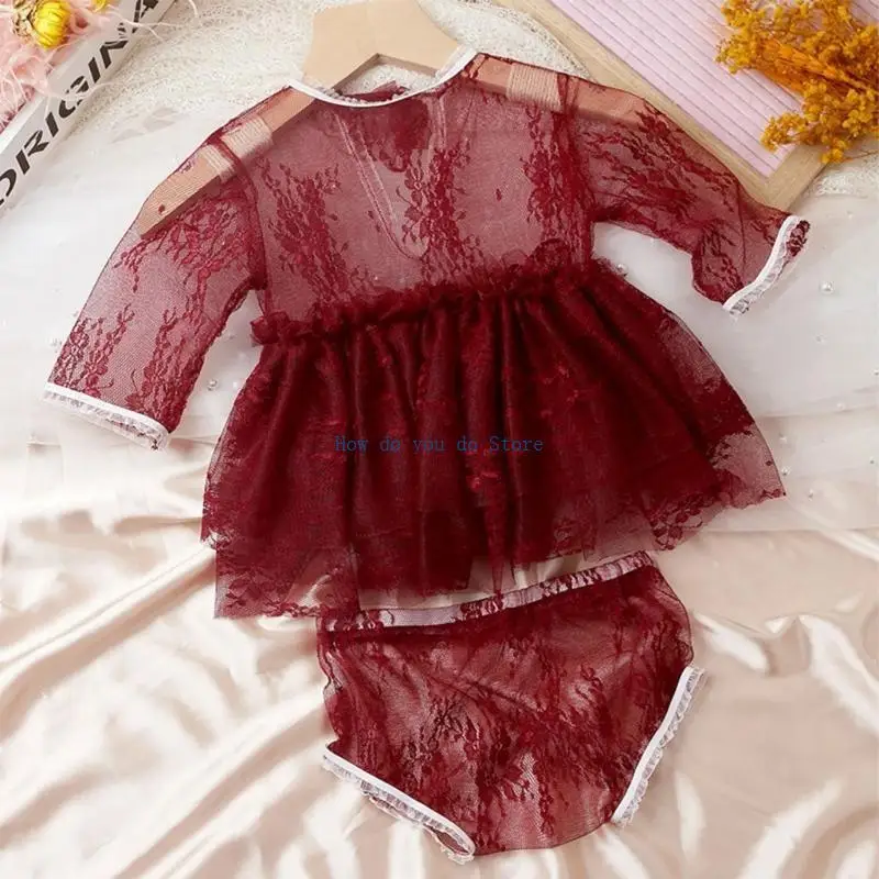 19QF فستان الأميرة الدانتيل سراويل داخلية صور البدلة 0-1M ملابس التصوير الفوتوغرافي للفتيات حديثي الولادة #2