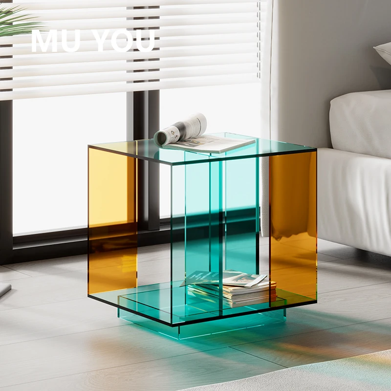 طاولة قهوة أكريليك حديثة وبسيطة وطاولة جانبية جديدة لغرفة المعيشة وغرفة النوم لرف المجلات واستخدام الأثاث المنزلي