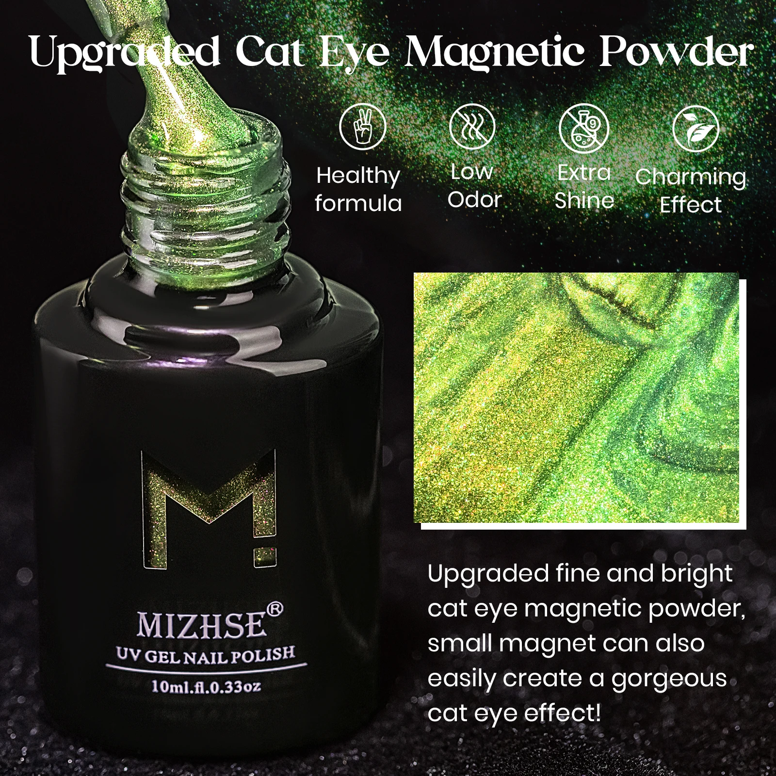 MIZHSE 10ML 9D Cat Eye Nail Gel Polish Soak Off UV Gel  Upgraded Aurora Cat Eye Magnetic Varnishes Double Glitter Effect Nail Ar