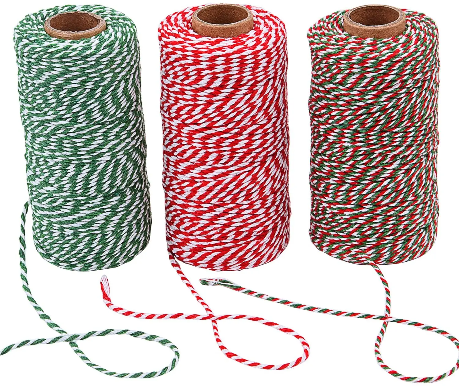 100M/Roll Cotton Bakers Twine String Cord Rope Two-color Cotton Craft Twine Home Textile Gift Packaging Christmas Wedding Decor