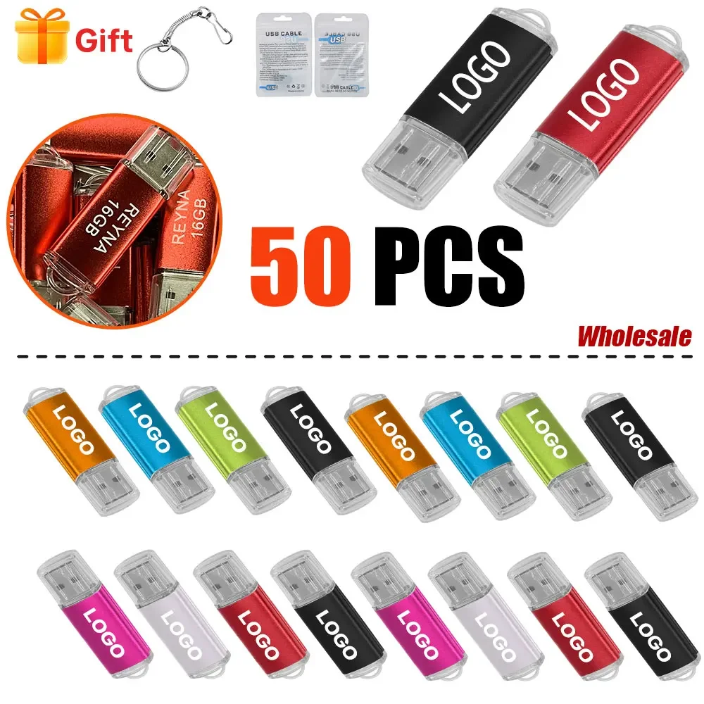 50PCS/LOT USB2.0 for PC Mobile Custom Company Logo 128mb Usb Flash Drive 4gb 8gb 16gb 32gb Business/Wedding Gift Memory Stick