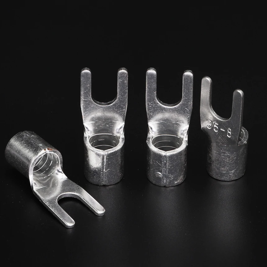 UT UT10-4/5/6/8/10 10mm2 Wire Cable Connection Copper U Y Plate Fork Electrical Connector Lug Spade Non Insulated Crimp Terminal