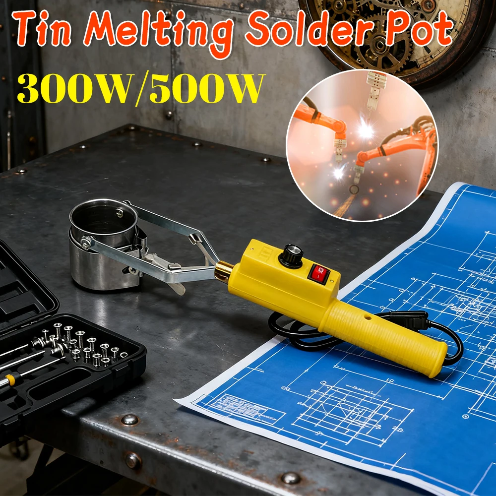 300W/500W Portable Solder Pot Handheld Lead-free Tin Melting Furnace Adjustable Temperature Control Desoldering Pot Tool EU Plug