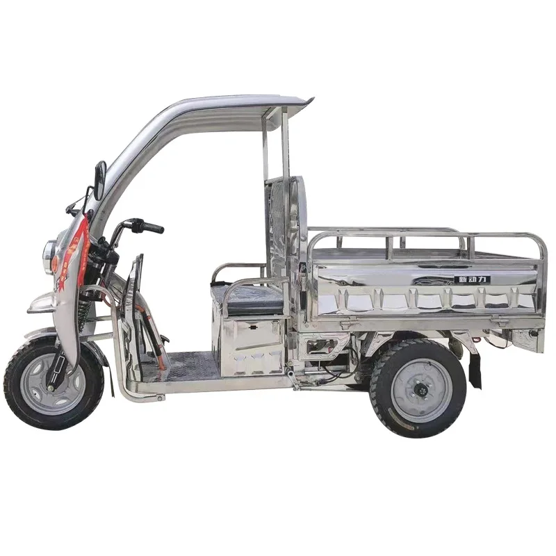 Coastal cargo transportation electric all stainless steel tricycle, environmental sanitation stainless steel garbage truck, doub