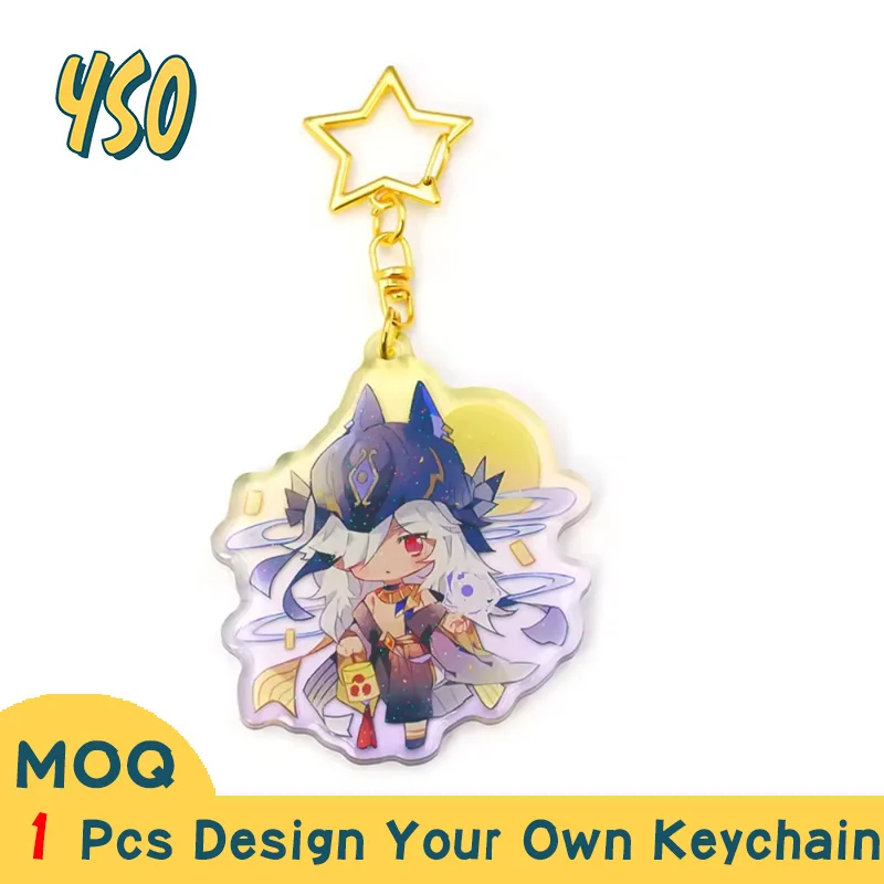 YSO CNC Diamond Cut Animation Cute Acrylic Key Custom Game Delicacy Character Wholesale Design Glitter Charms