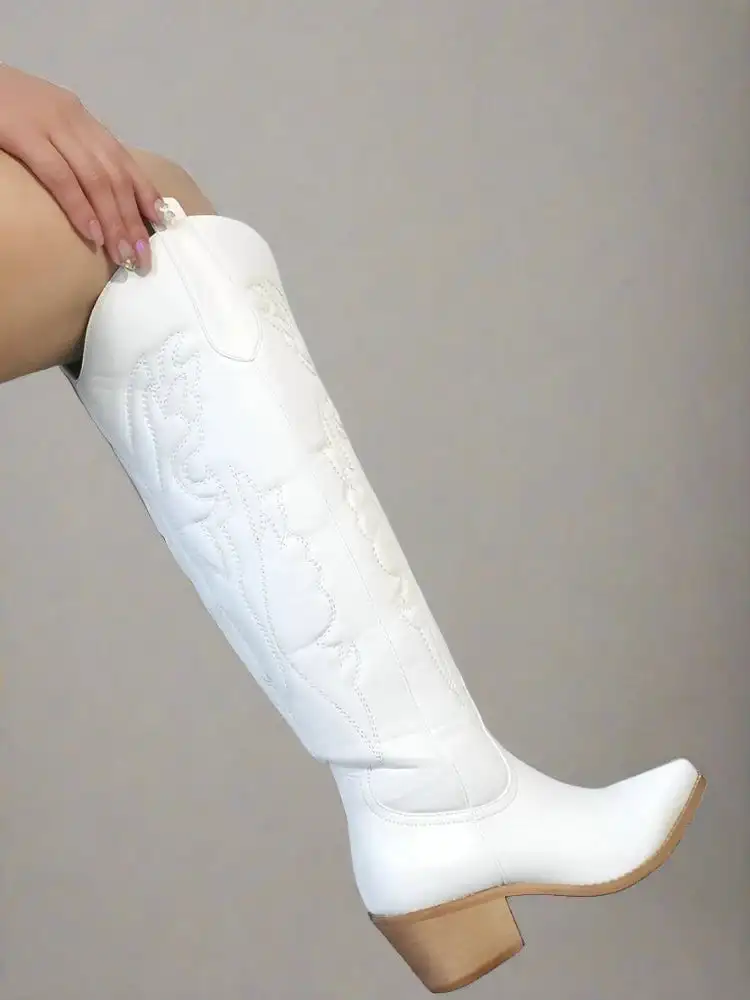 CHMURY Cowgirl Cowboy Western Boots for Women White Black Knee High Boot Drop Shipping Big Size 43 Hot Selling Shoe Pointed toe