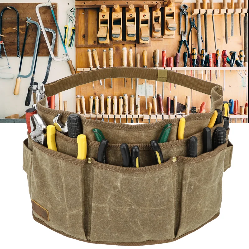 13 Pockets Tool Belt Bag Carpenter Tools Pouches Heavy Duty Waxed Canvas Utility Woodworking Gardening Tool Waist Bag Apron