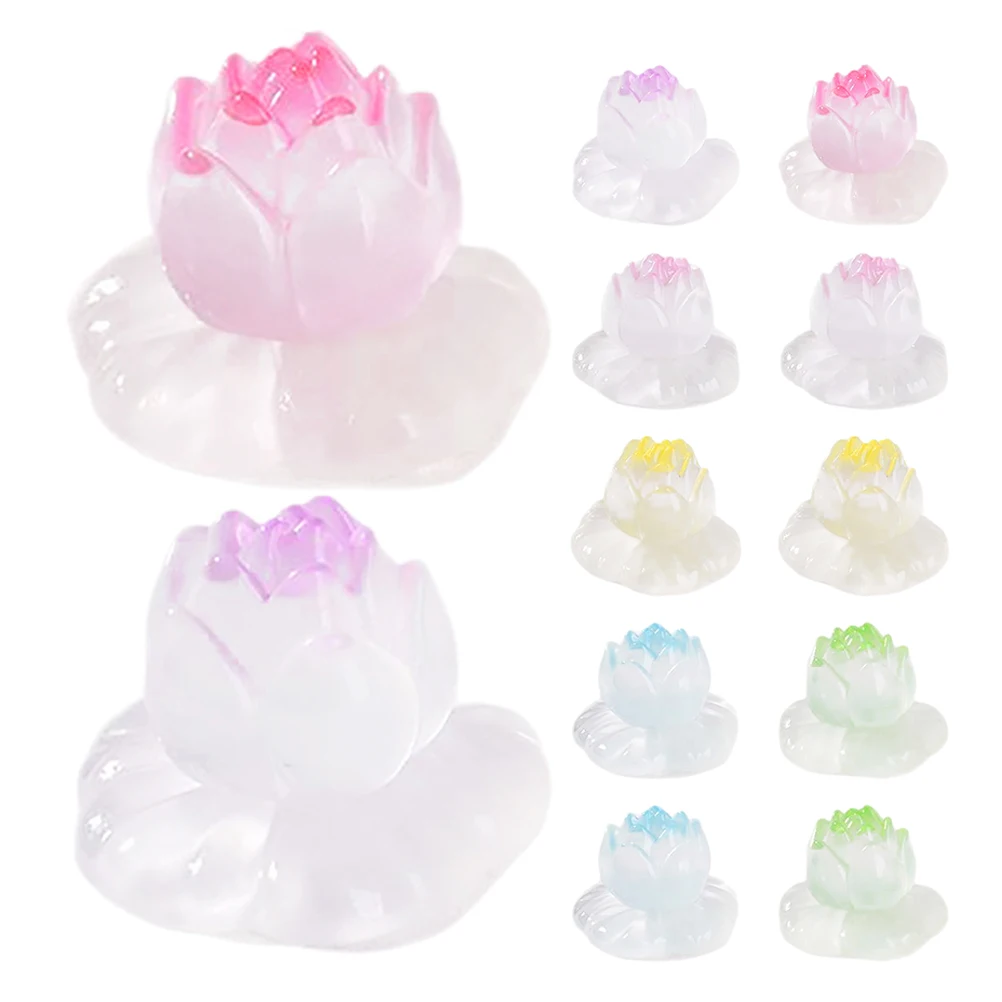 

12pcs Mini Resin Flower Micro Landscape Luminous Lotus Bonsai Decorative Accessories Glow In The Dark For Aquarium Garden
