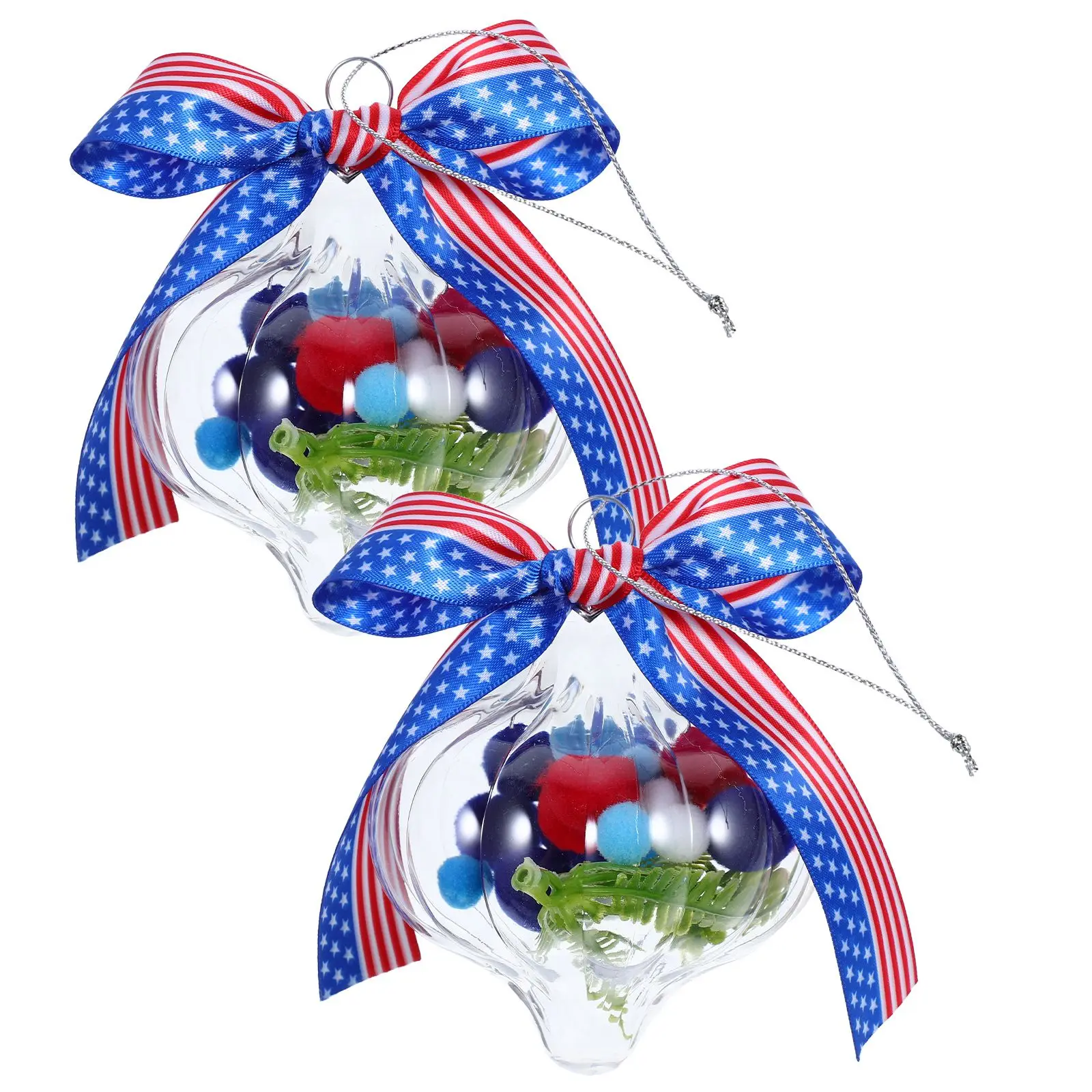 

2 Pcs American Ornament Memorial Day Decor Ball Summer Plastic Ornaments Usa for Tree