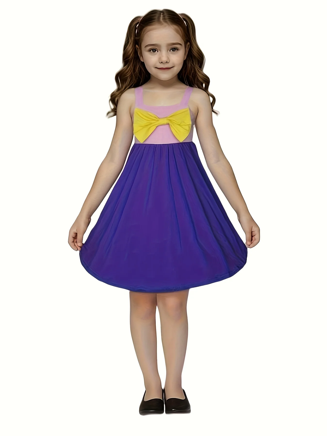 

Girl Rapunzel Princess Inspired Dress Twirl Soft For Paly Halloween Daily Everyday Wear Cute Dress With Bow