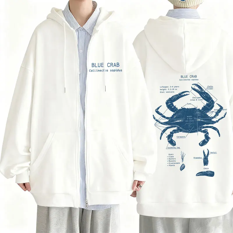 

Marine Animals Blue Crab Anatomy Graphic Zipper Hoodie Men Women Casual Oversized Zip Up Jacket Coat Male Vintage Funny Hoodies