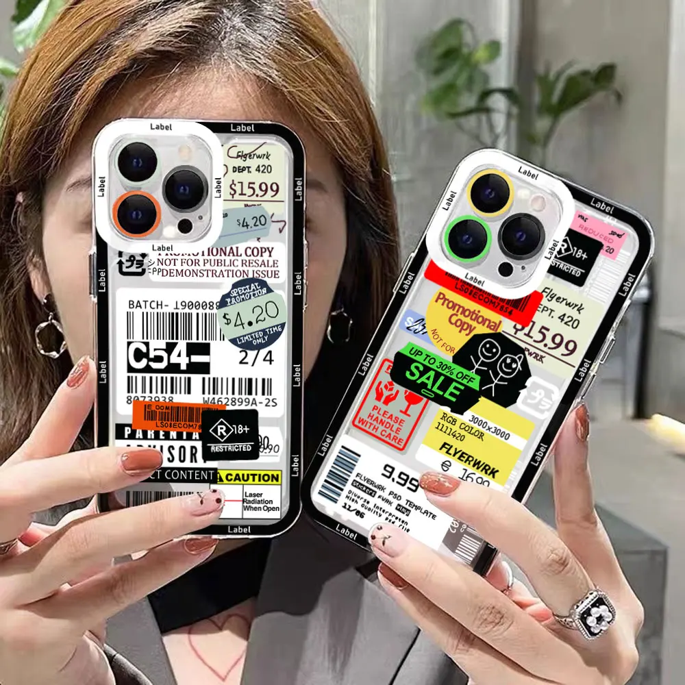 Fashion Stamp Label Barcode Phone Case For Xiaomi Redmi Note 13 13C 12 12C 11 10 10C 10s 9 9s 9A 9T 9C Pro Max Plus 4G 5G Cover