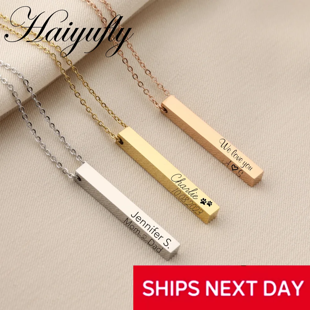 

Haiyufly Engrave Name Vertical Bar Necklace for Women Stainless Steel Jewelry Choker Chain Family Personalized Birthday Gift