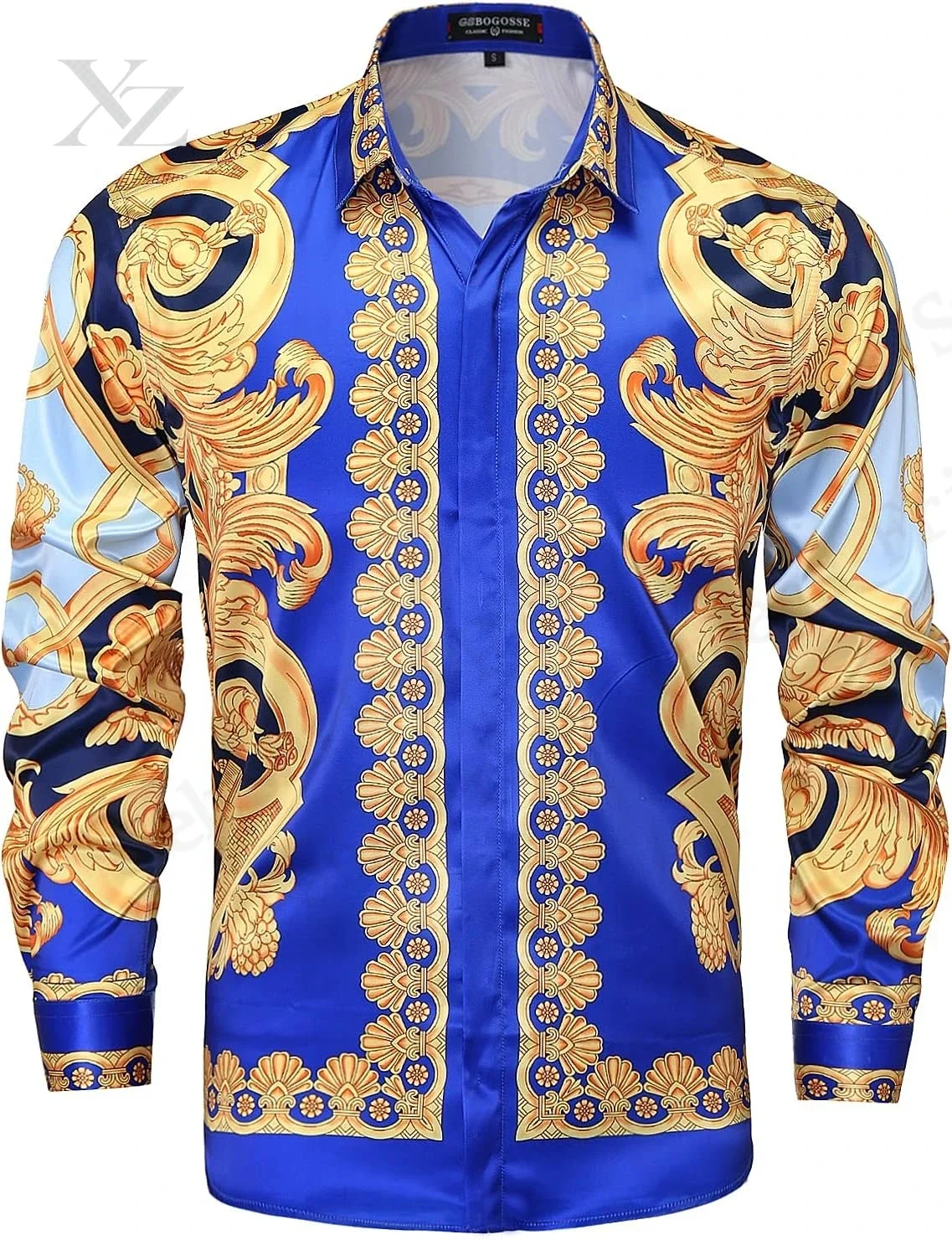 Men's Full Sleeve Shirt Versatile Golden Floral 3D Print Shirt Men Women Fashion Hawaiian Shirt Breathable Blouse Elegant Luxury