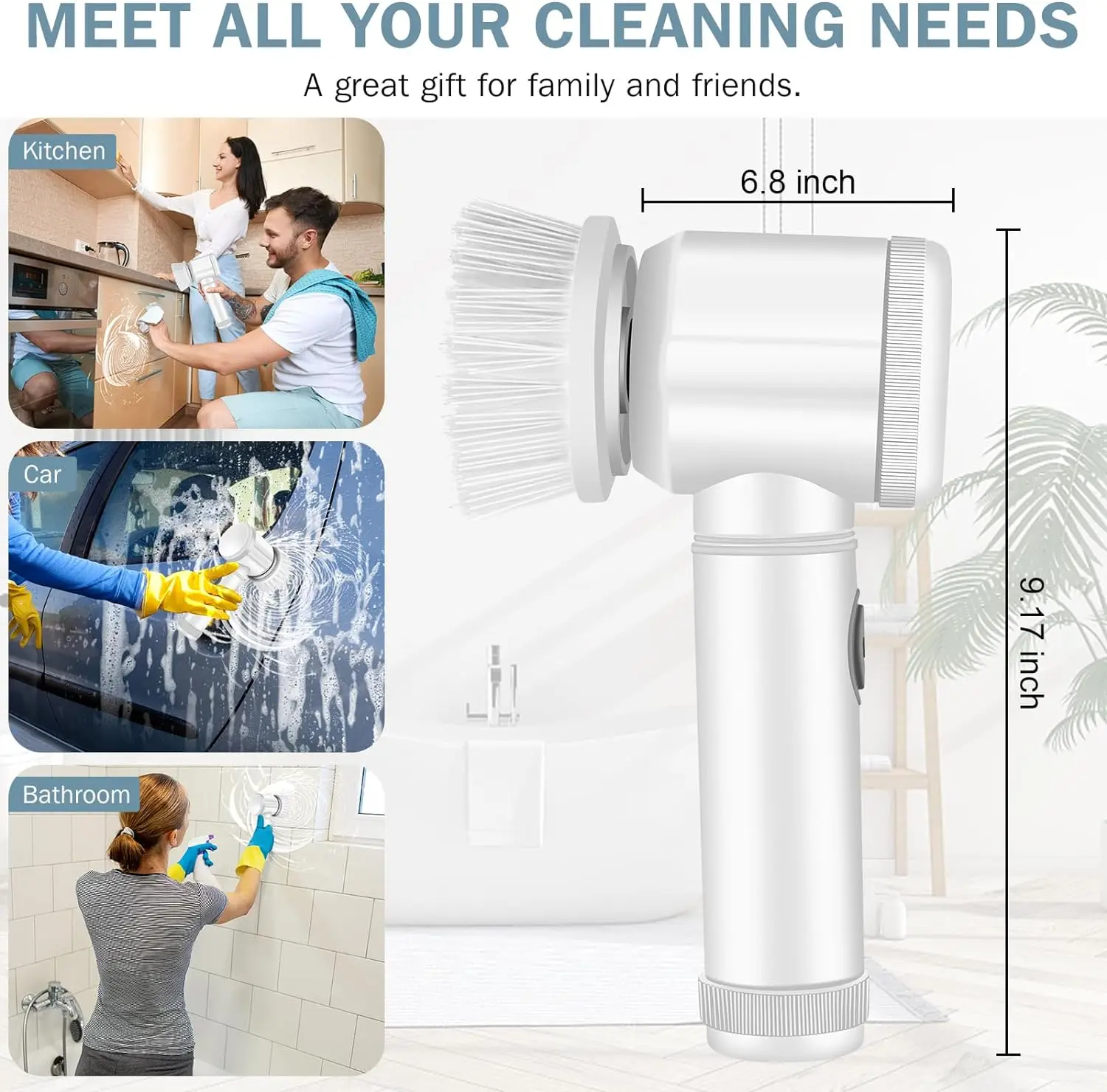 Cordless Electric Cleaning Brush Scrubber Super Power Electric Spin Cleaner And 5 Replaceable Shower Clean Brush Heads Universal