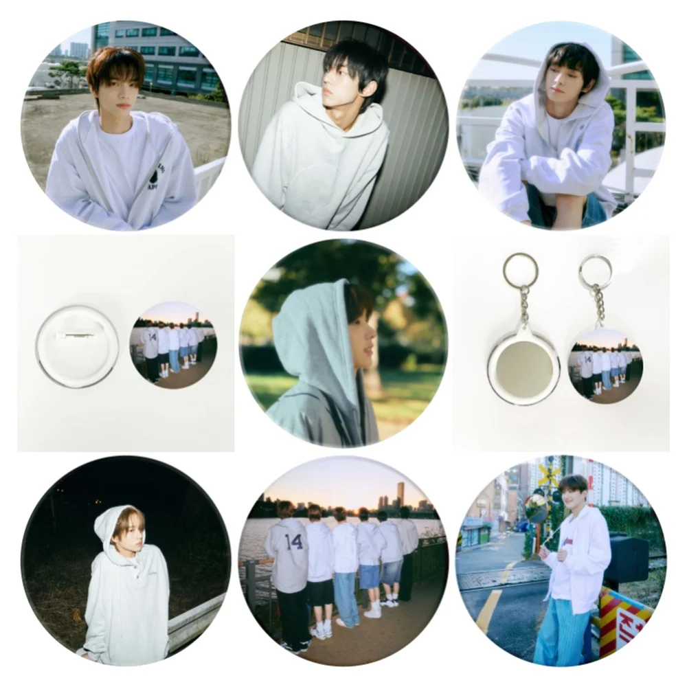 Kpop Idols Mirror Keychain 6CM Jihoon Dohoon Debut Character Printing Round Tinplate Badge Backpack Keyring Hanjin Shinyu Gift