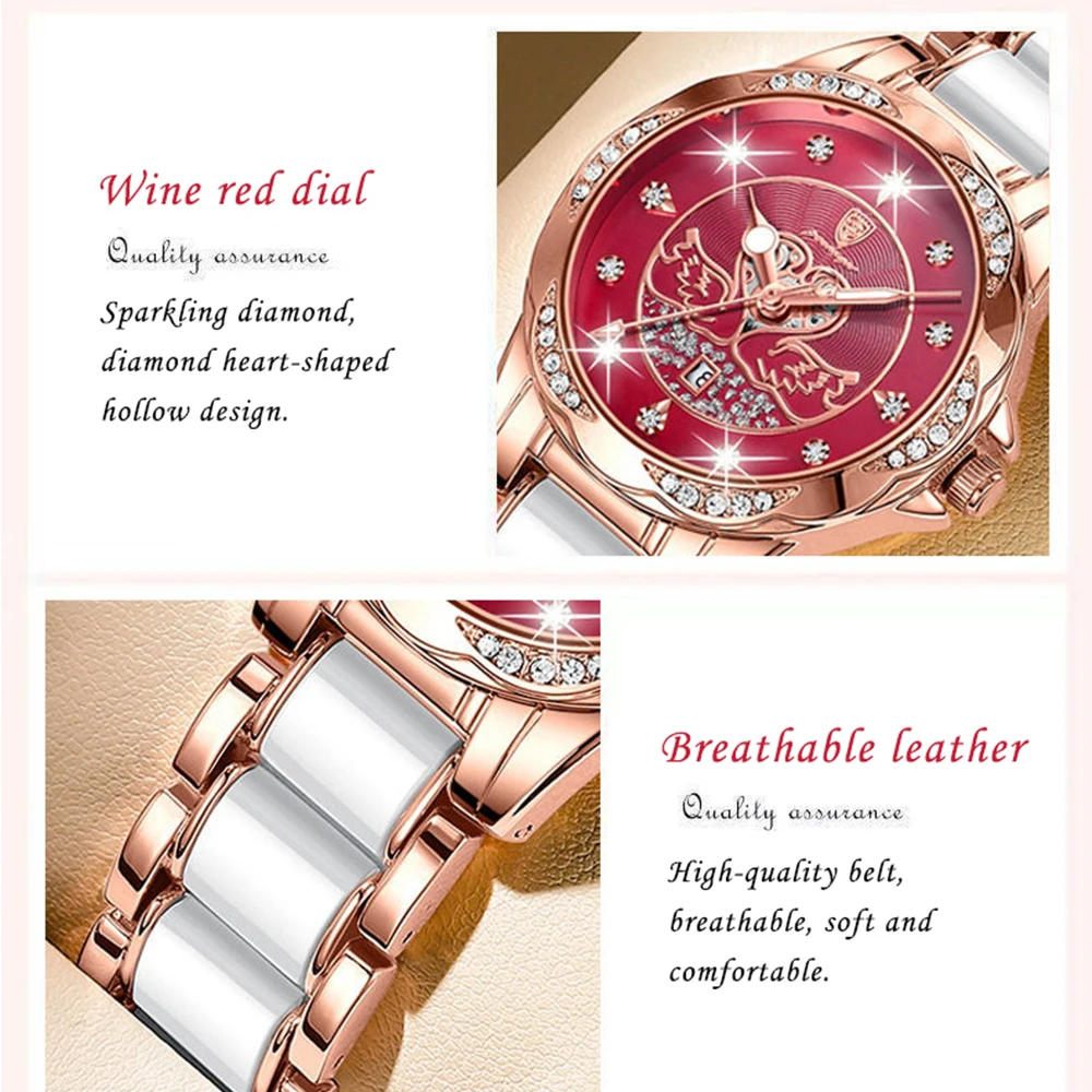 POEDAGAR Luxury Women's Quartz Watch Waterproof Luminous Date Ceramics Steel Watches For Woman Diamond Elegant Ladies Wristwatch