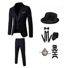 1920s Men Gatsby Cosplay Outfit Men's Gangster Costume And Accessories Set Steampunk WaistCoat Vest Pocket Watch