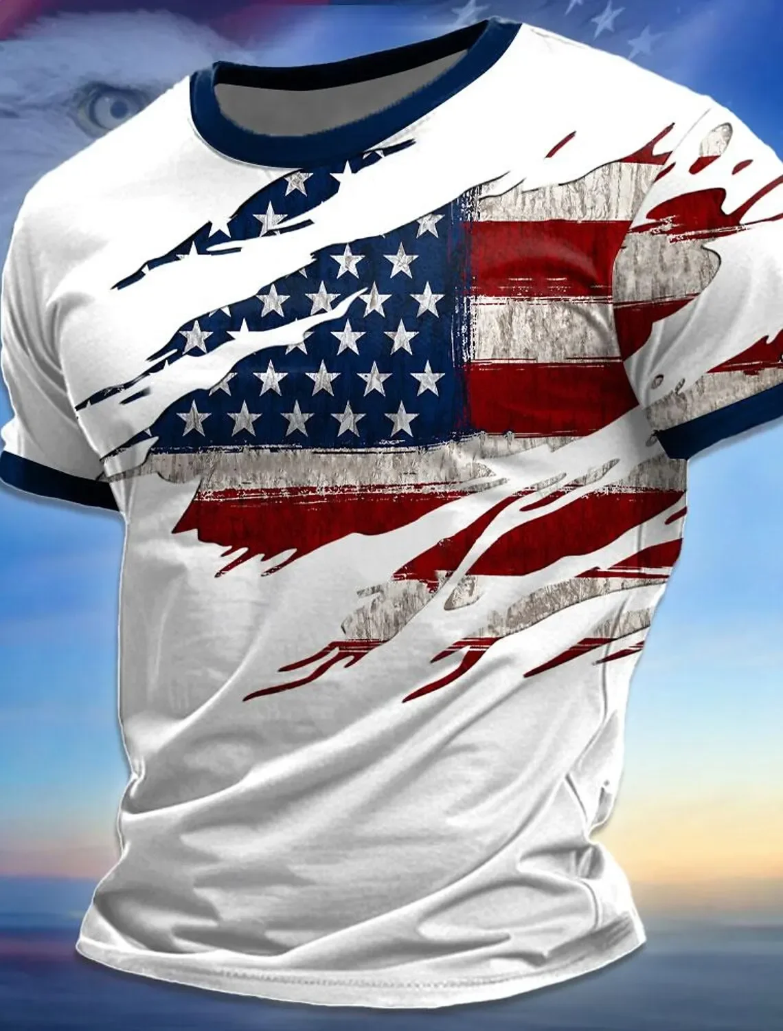Men's Summer Outdoor Wear T-Shirt Stylish Patriotic Design Soft Polyester Breathable Crew Neck Tops