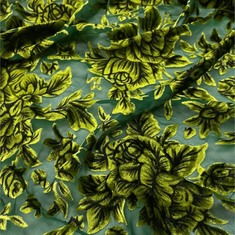 Silk worsted velvet fabric True printed burnt flocking canary cheongsam