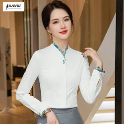 NAVIU New Spring Airline Stewardress Uniform Business Shirt Elegant Slim Office Ladies White Blouses For Women Work Wear