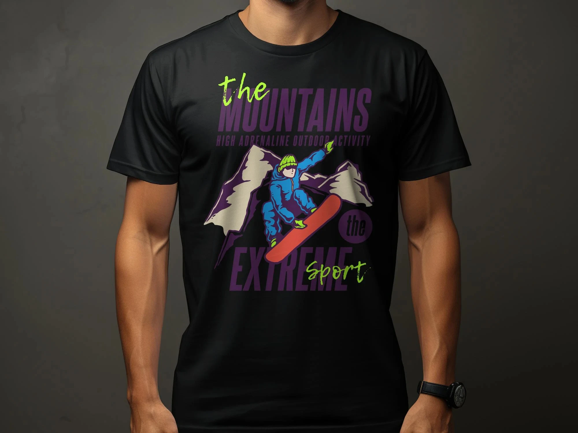 

Adventure Snowboard T-Shirt Mountain Extreme Sports Tee Outdoor Activity Shirt High Adrenaline Snowboarding Top comfortable Tee