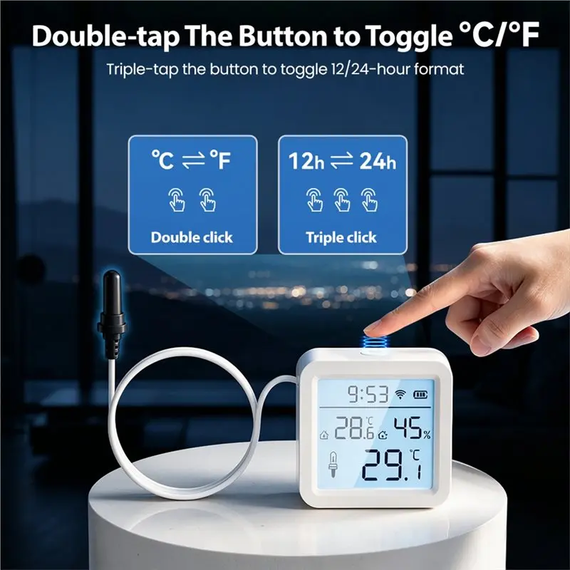 ABUG-Tuya Smart Home Wifi Thermo-Hygro Meter Temperature And Humidity Sensor With External Probe APP Remote Monitoring Data View