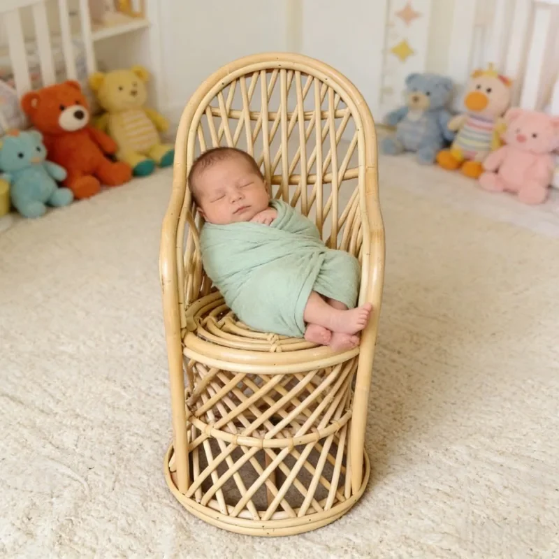 1pc Rattan Wood Handmade Woven Desks Chairs – Newborn Infant Studio Posing Props Baby Girl Boy Photography Decor Toy Accessories