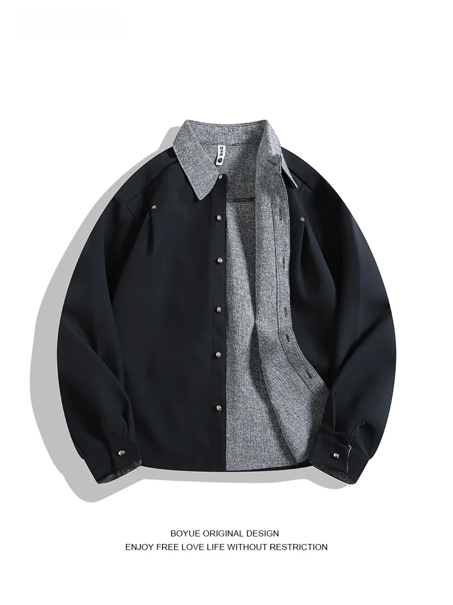 

BOYUE Japanese Sle Patchwork Fake Two-Piece Casual Long Sve irt ex Simple College Sle Trendy Button-Up irt