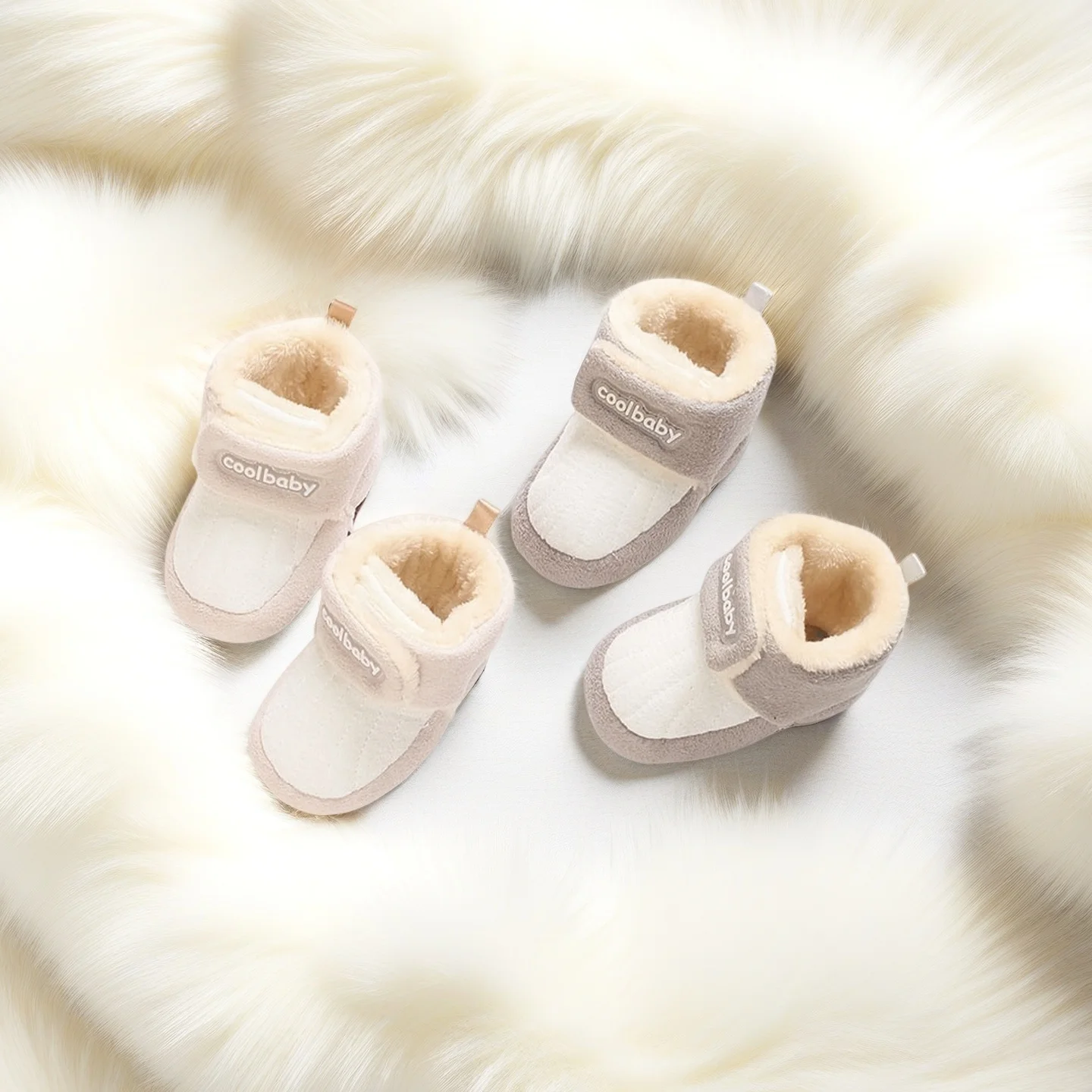 

Winter Thick And Warm Cotton Shoes For Infants And Young Children, Soft Soled Walking Shoes for 0-18M Newborns With Velcro That