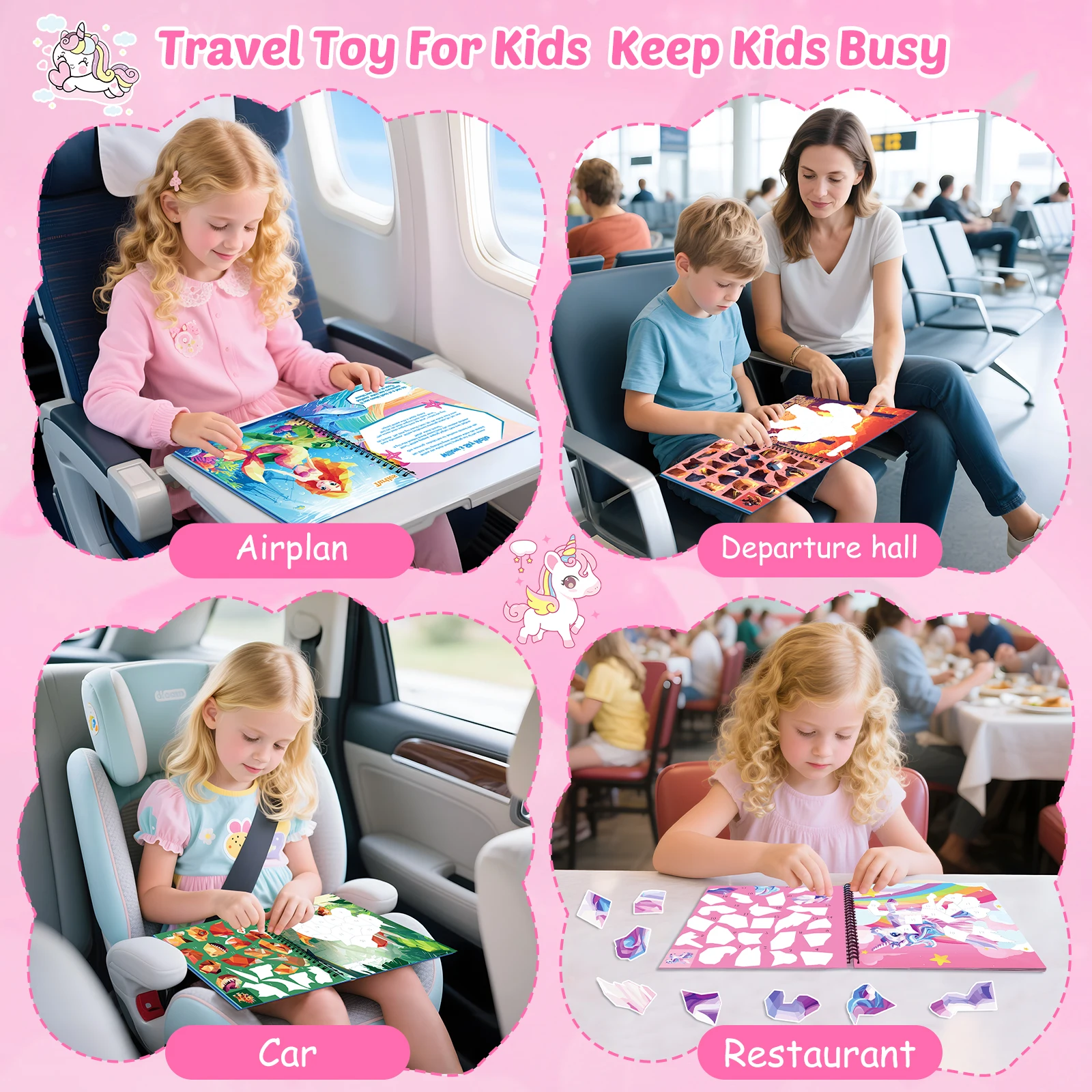 1/3/6PCS Sticker Paint Story Books for Kids Ages 4-10 Unicorn Mermaid Animals Designs Paint Sticker by Numbers Kids Gifts