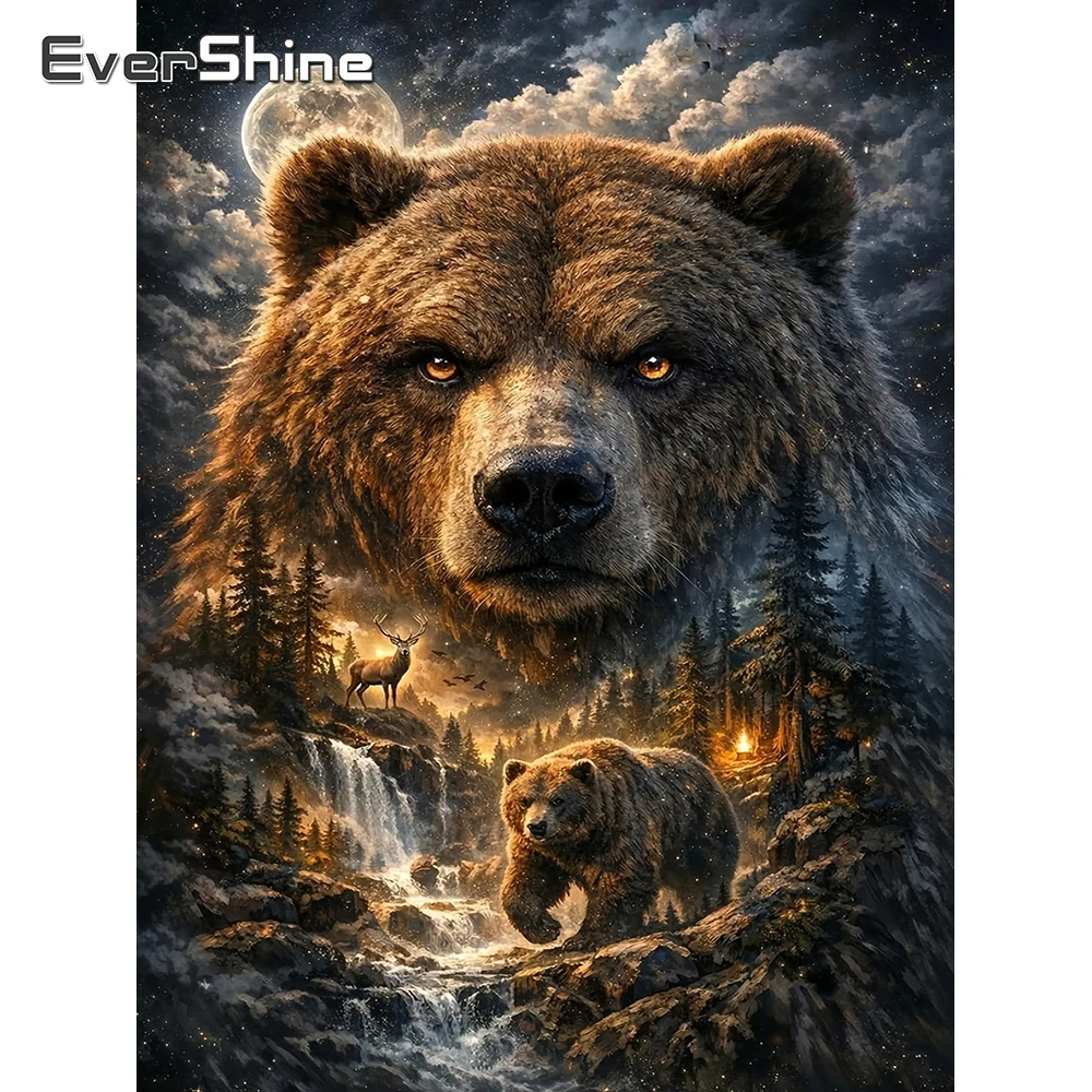 

EverShine Moon Diamond Embroidery Animal Bear Picture Rhinestones Mosaic Mountain Full Drill Painting Tree Home Decor