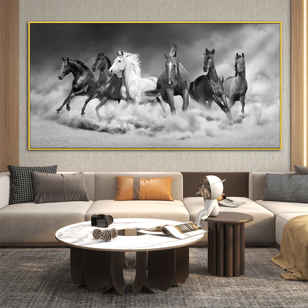 

Running Horses Canvas Painting Canvas Print Black and White Wall Art Poster & Print Home Decor Items Illustration